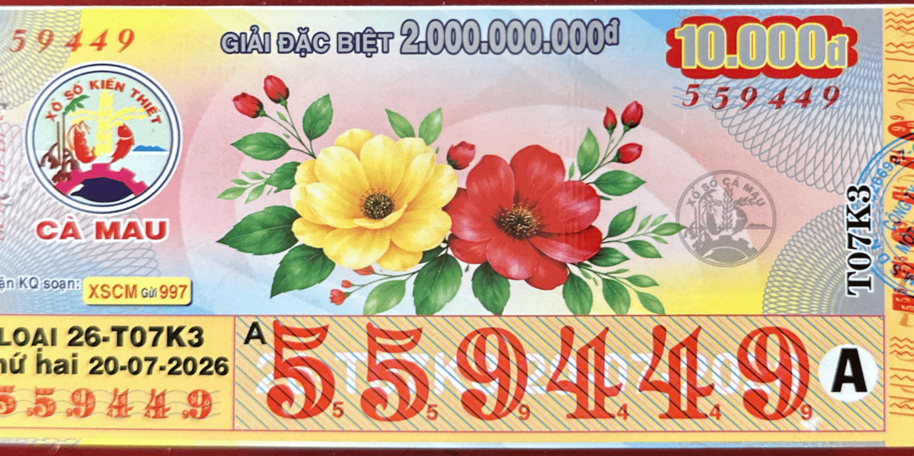 VÉ SỐ CÀ MAU THỨ 2 NGÀY 20/07/2026
